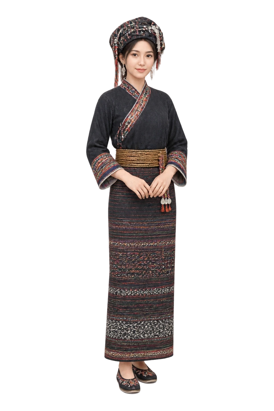 德昂族成年女性服饰 AI 3D 艺术示意