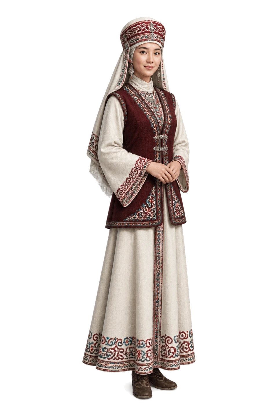 柯尔克孜族成年女性服饰 AI 3D 艺术示意