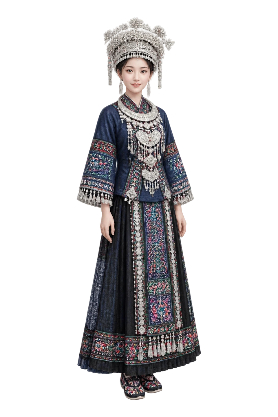 苗族成年女性服饰 AI 3D 艺术示意