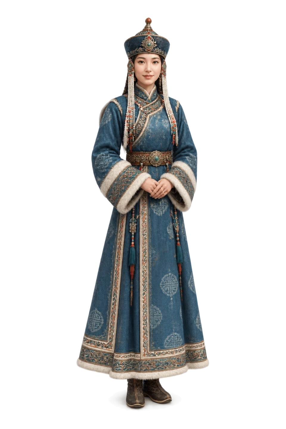 蒙古族成年女性服饰 AI 3D 艺术示意