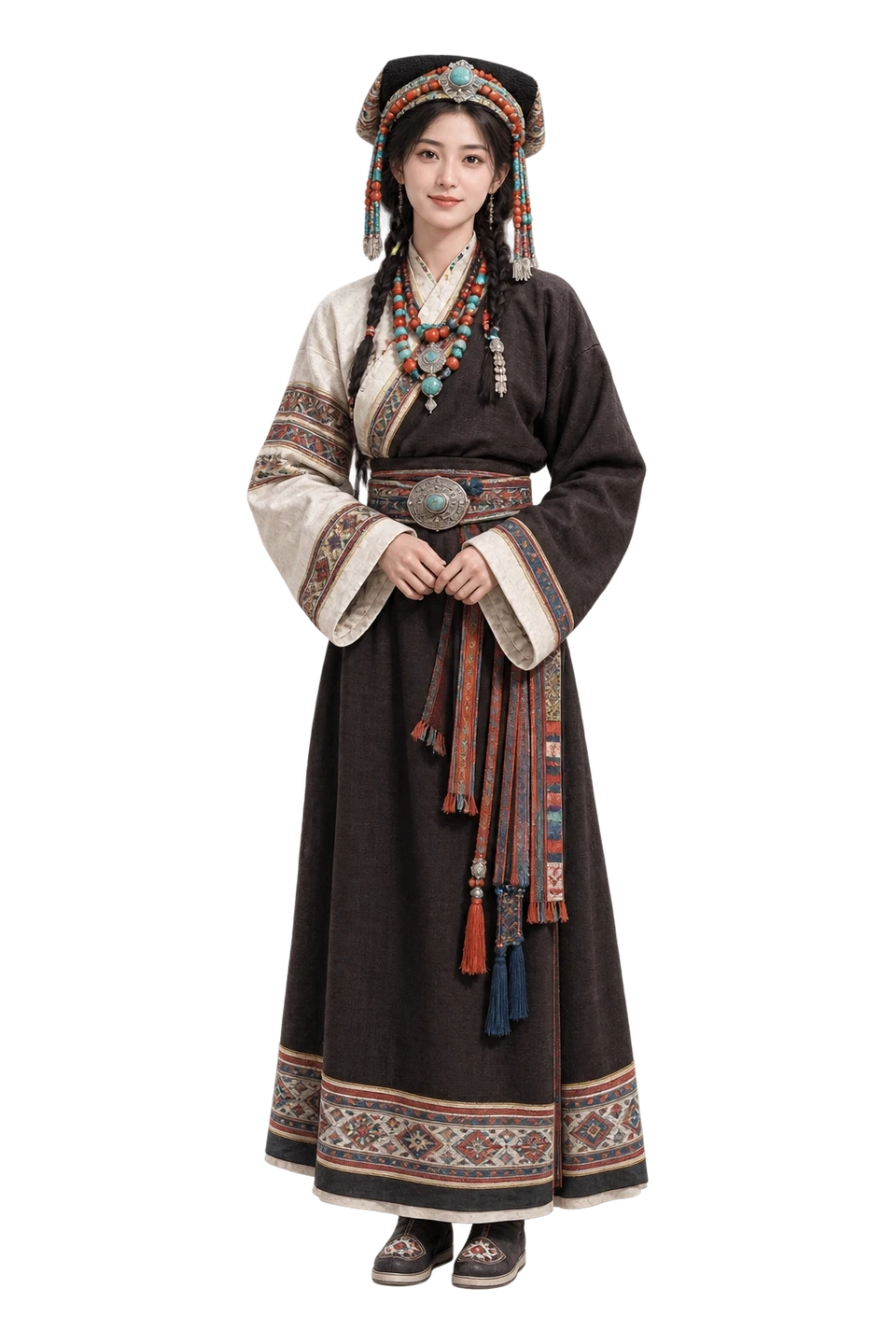 门巴族成年女性服饰 AI 3D 艺术示意