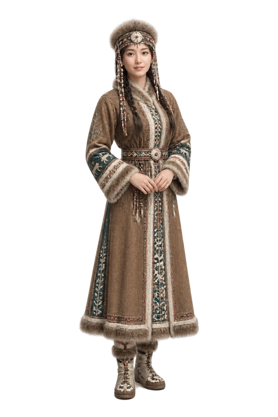 鄂伦春族成年女性服饰 AI 3D 艺术示意