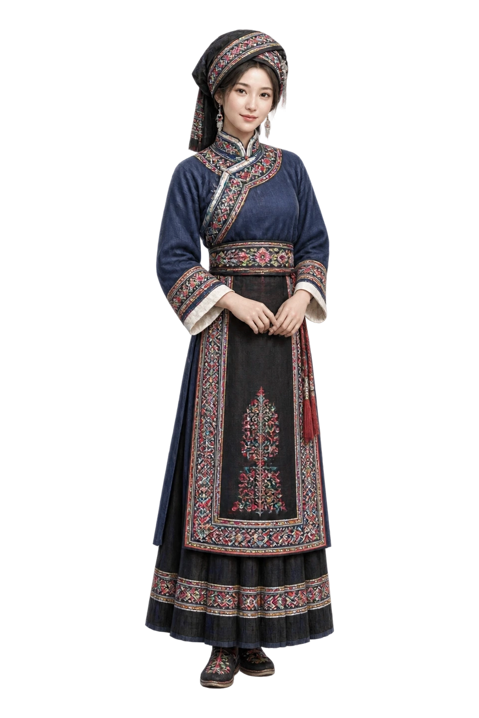 羌族成年女性服饰 AI 3D 艺术示意
