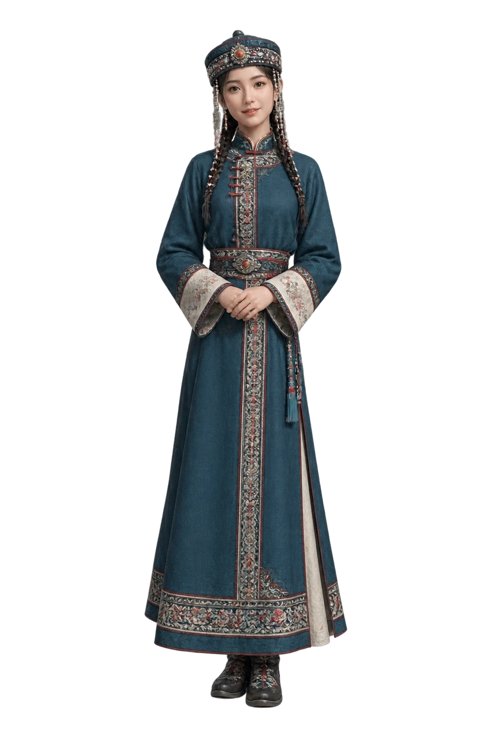 锡伯族成年女性服饰 AI 3D 艺术示意