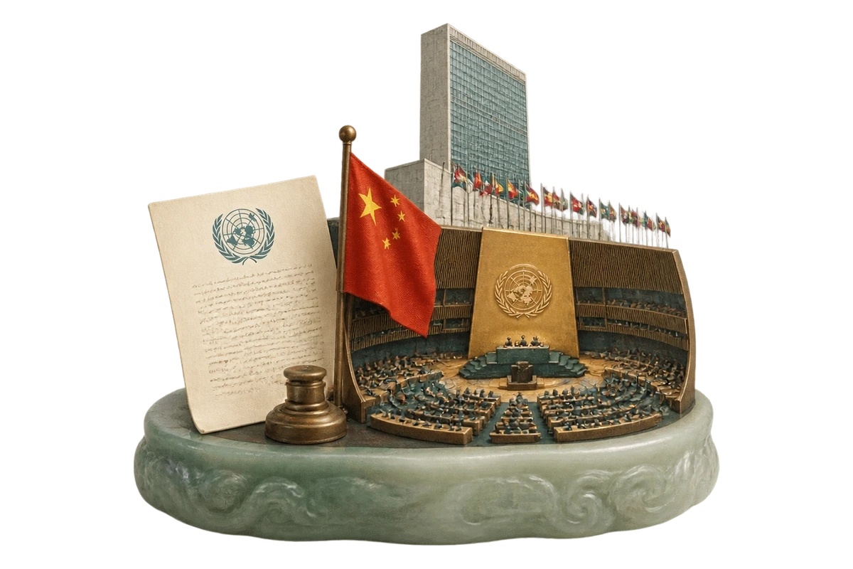 中国恢复联合国合法席位 · AI 3D 历史主题示意