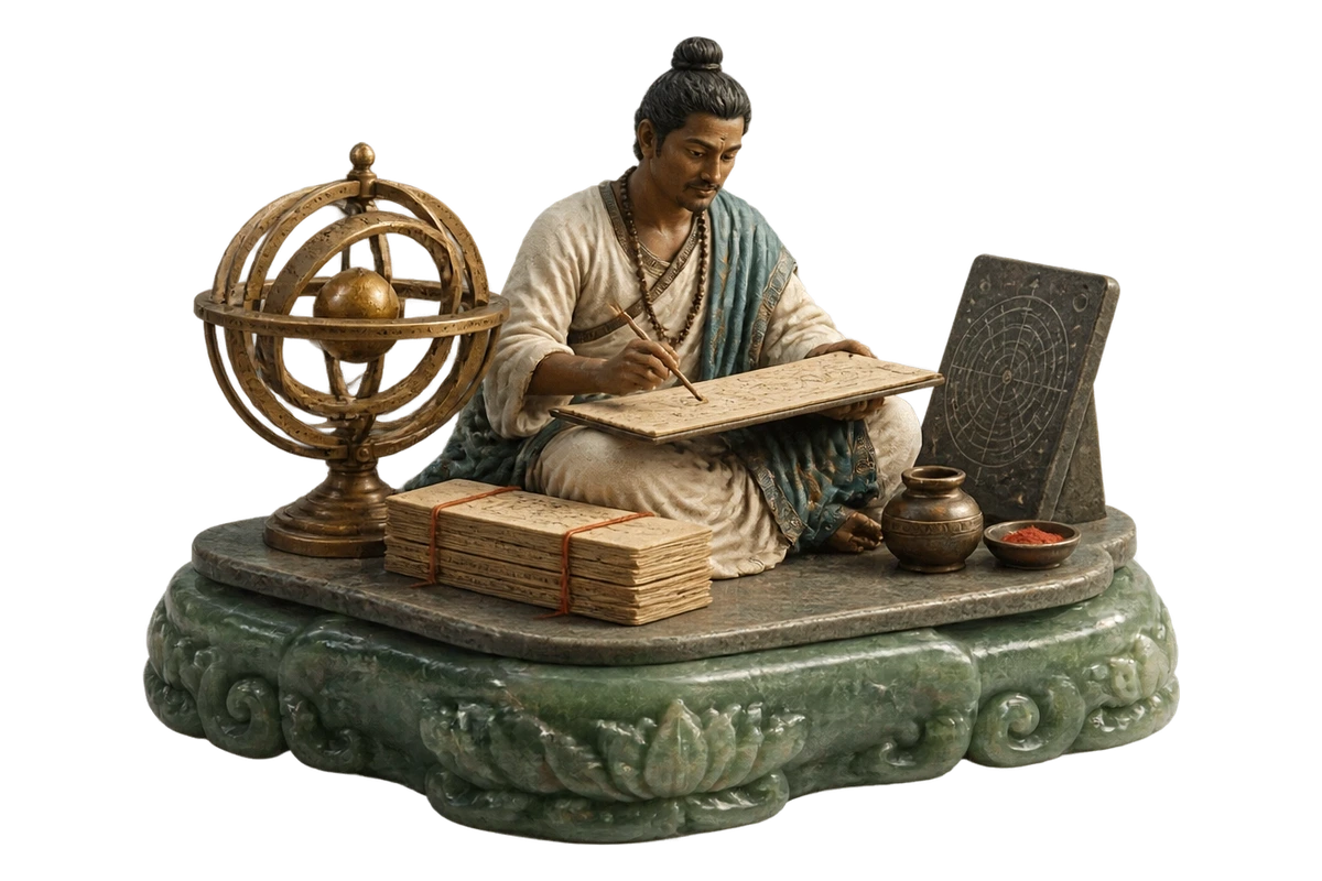 阿耶波多的天文数学著作 · AI 3D 历史主题示意